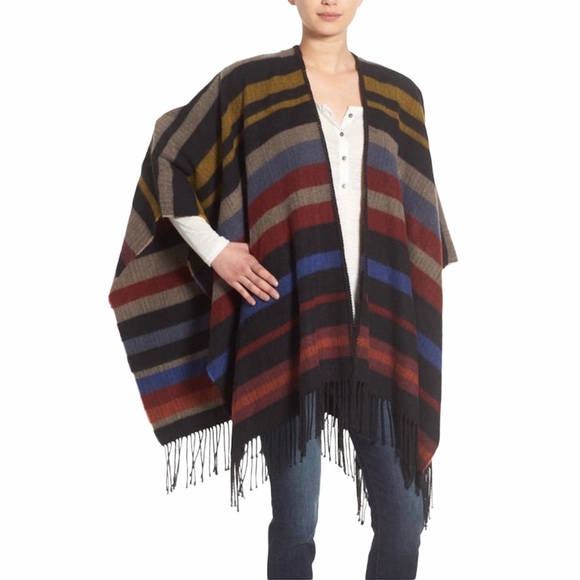 Treasure & Bond Fringed Stripe Poncho - Picture 1 of 6